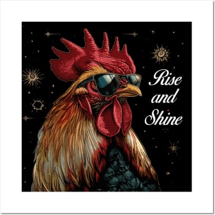 Rise and Shine - Rooster (with White Lettering) Posters and Art